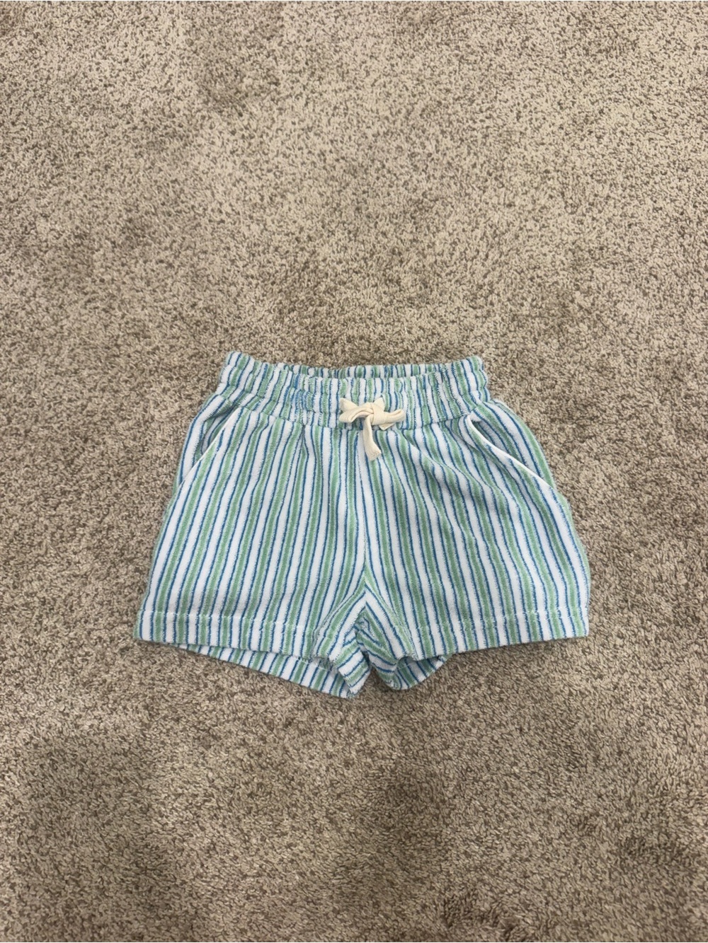 Minnow Kids Blue & Green Striped Terry Shorts